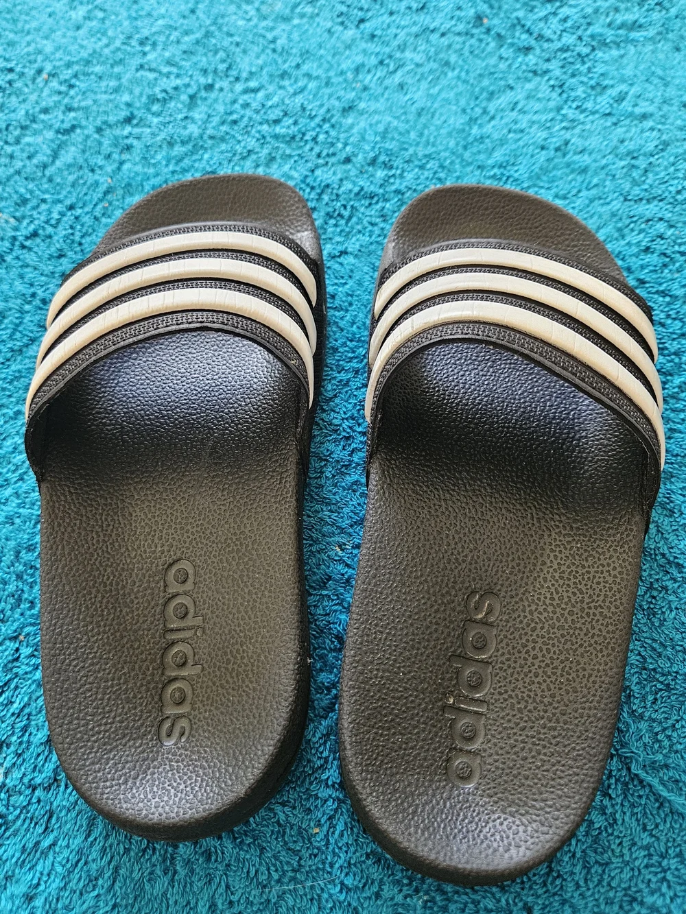 Adidas  Kids Black and White Stripe Slide Sandals -